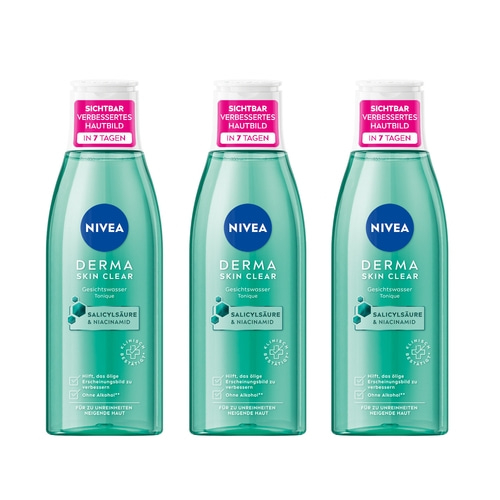 NIVEA Derma Skin Clear Gesichtswasser Salicylsäure Niacinamid Vegan 3 x 200ml