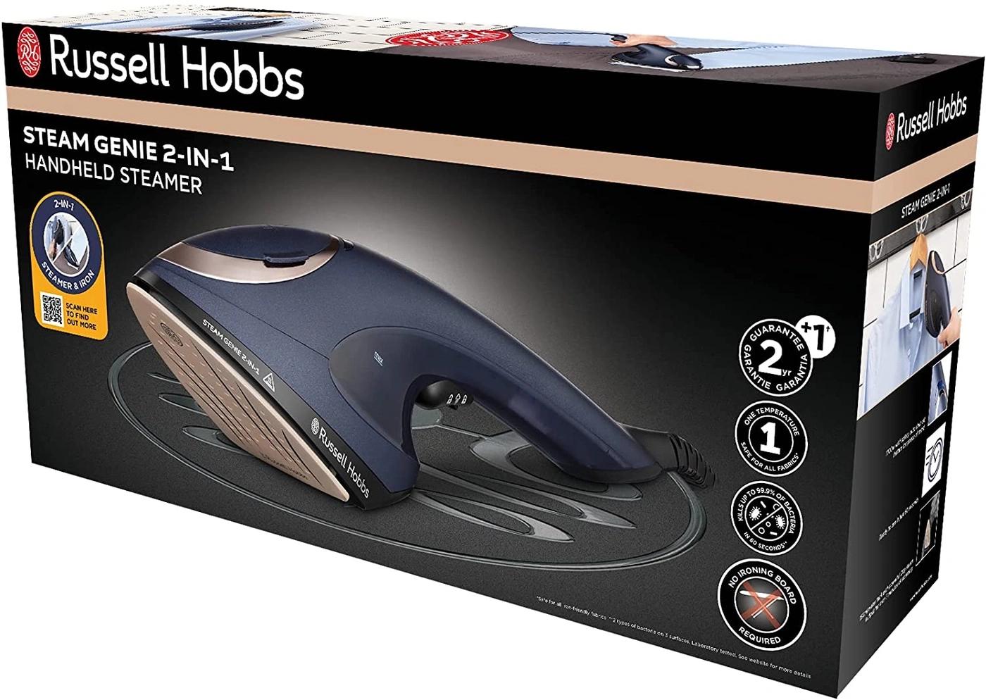 Russell Hobbs Steam Genie 2-in-1 Handheld Steamer, Bügeleisen und Dampfgarer.