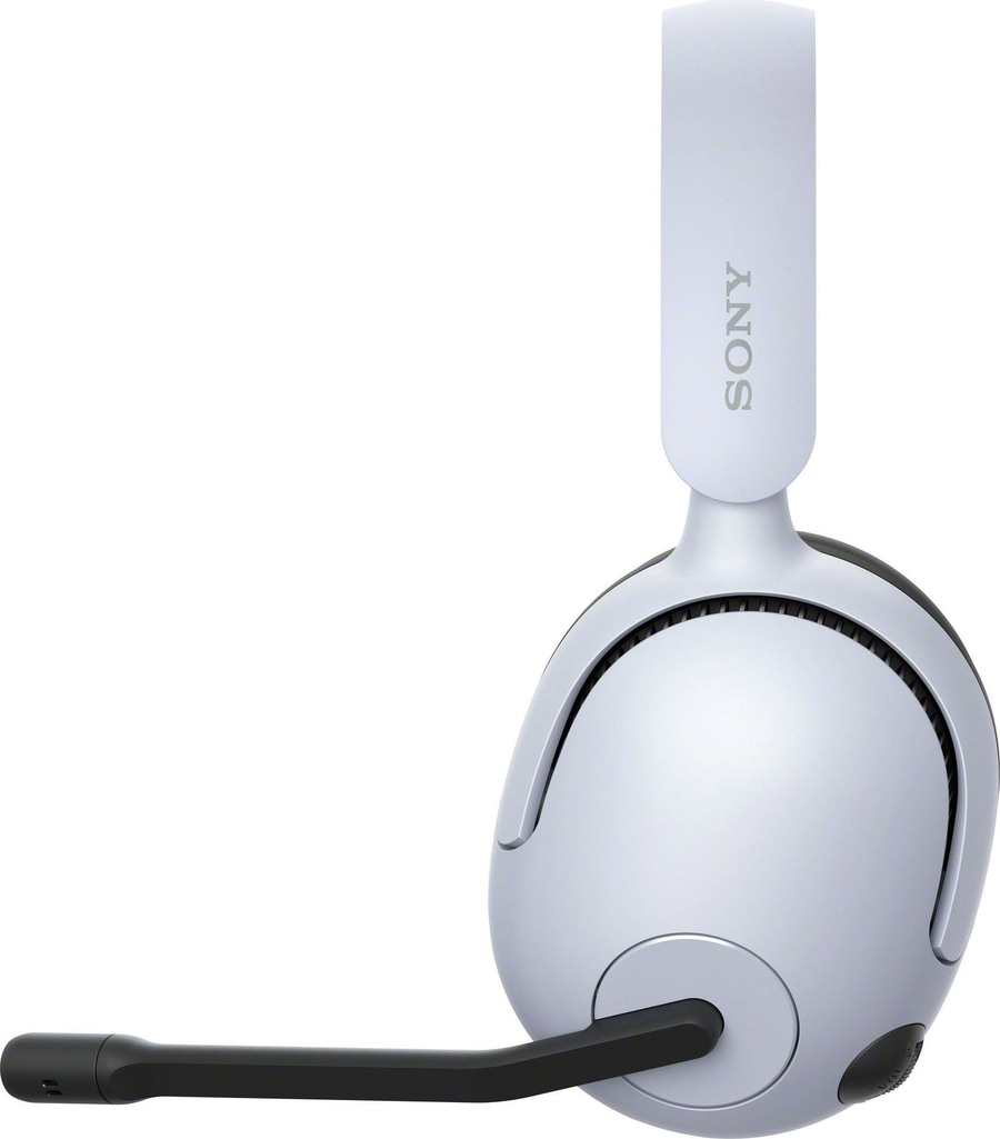 Weißes Sony-Headset mit Mikrofon, Nahaufnahme, isoliert auf weißem Hintergrund.