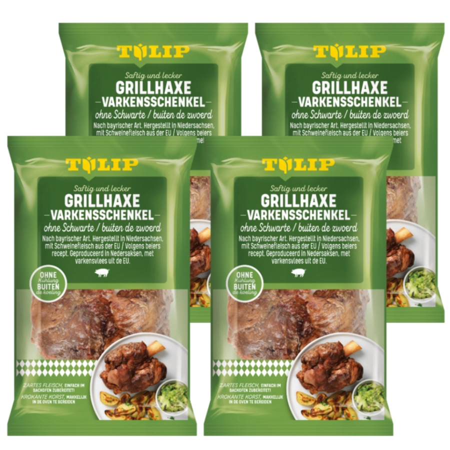 TULIP Grillhaxe ohne Schwarte 4x 500g - Vakuumverpackt & für Backofen oder Grill