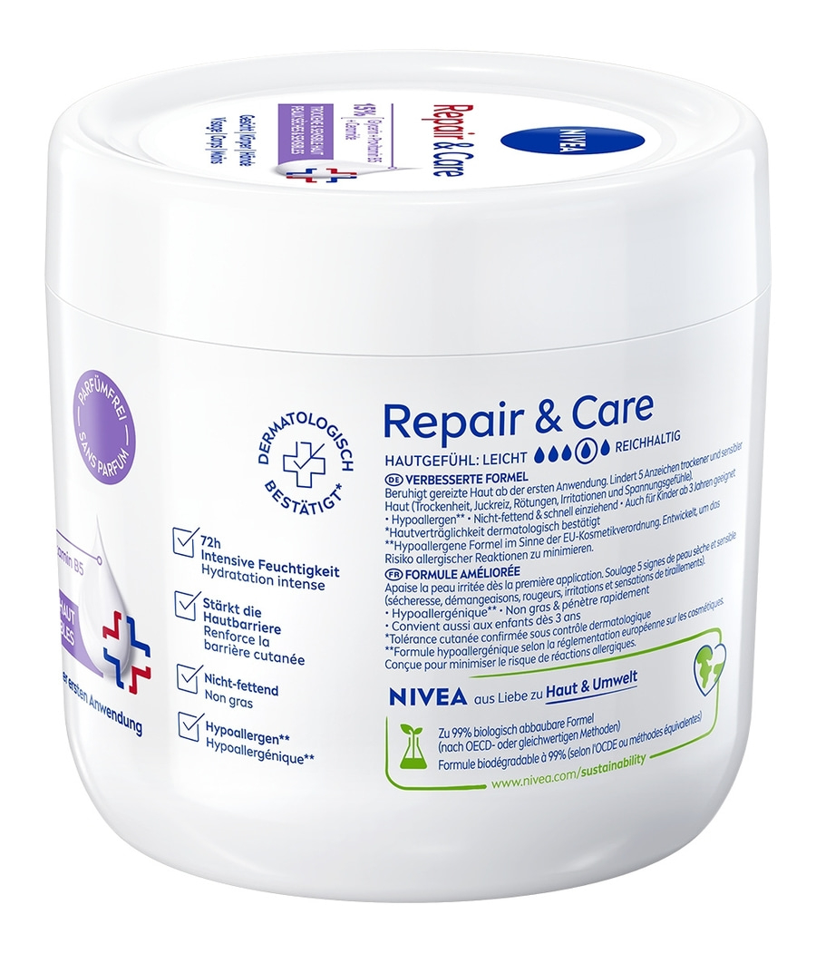 Nivea Repair & Care Creme, Hautpflege, beruhigend, feuchtigkeitsspendend, dermatologisch getestet