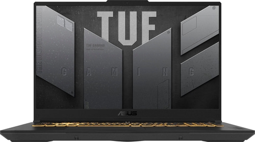 TUF Gaming Laptop, schwarz, beleuchtete Tastatur, ASUS Logo, Gaming-Design, robust