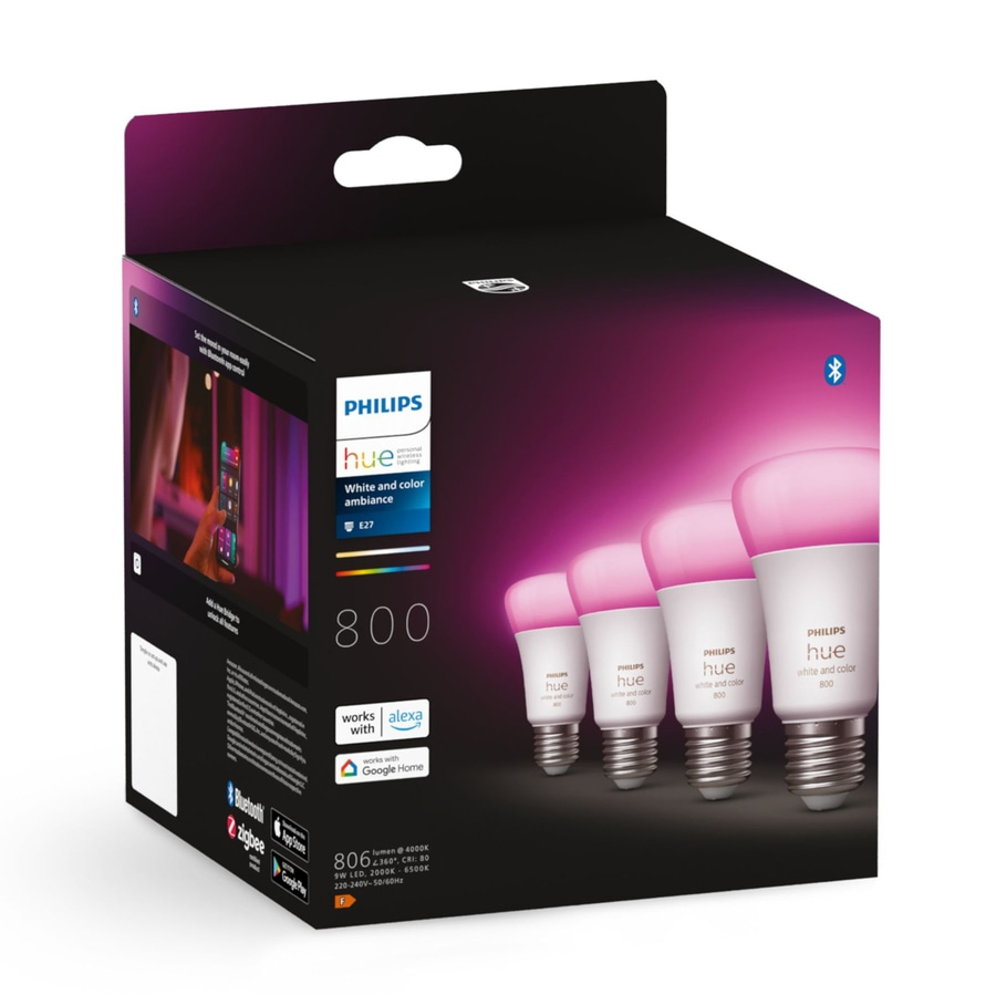 PHILIPS Hue White & Color Ambiance 4er Set E27 LED Leuchten Smart Leuchtmittel