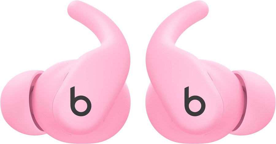 Zwei rosafarbene Beats Kopfhörer mit schwarzem Logo
