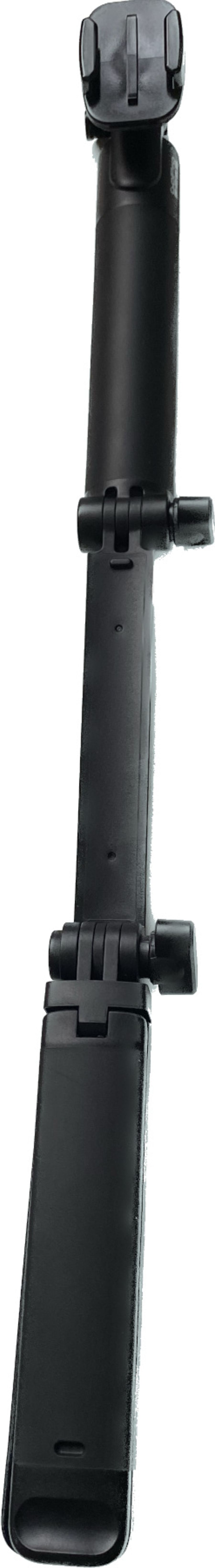 Schwarzer Selfie-Stick mit Gelenken und Halterung für Kamera oder Smartphone.