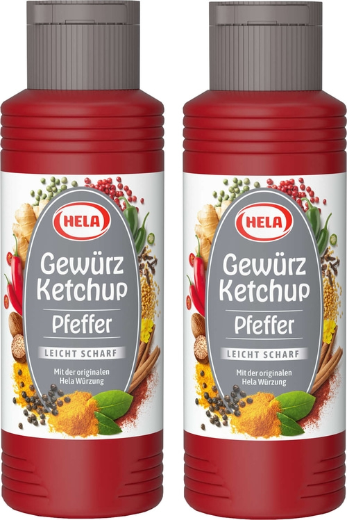 2 x Hela Ketchup Pfeffer leicht scharf Gewürzketchup 300 ml Ketchupflasche