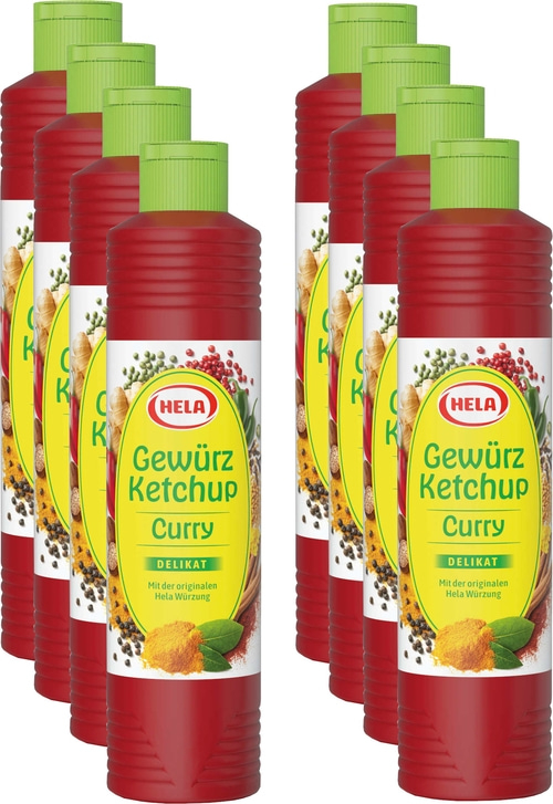 8 x Hela Ketchup Curry delikat Gewürzketchup 800 ml Flasche Ketchupflasche Soße