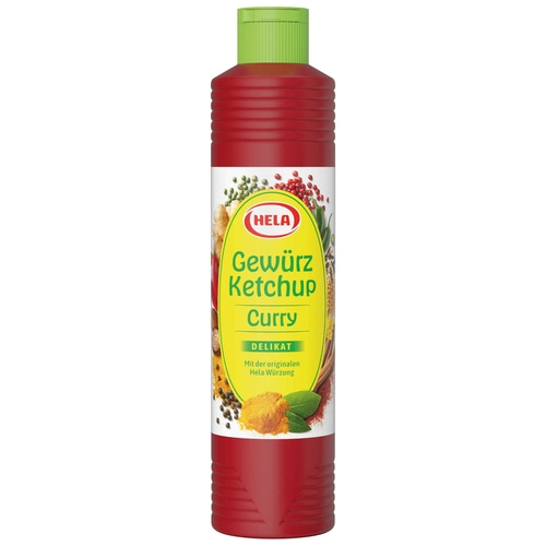 Hela Gewürz Ketchup Curry, rote Flasche mit grünem Deckel, Produktbild