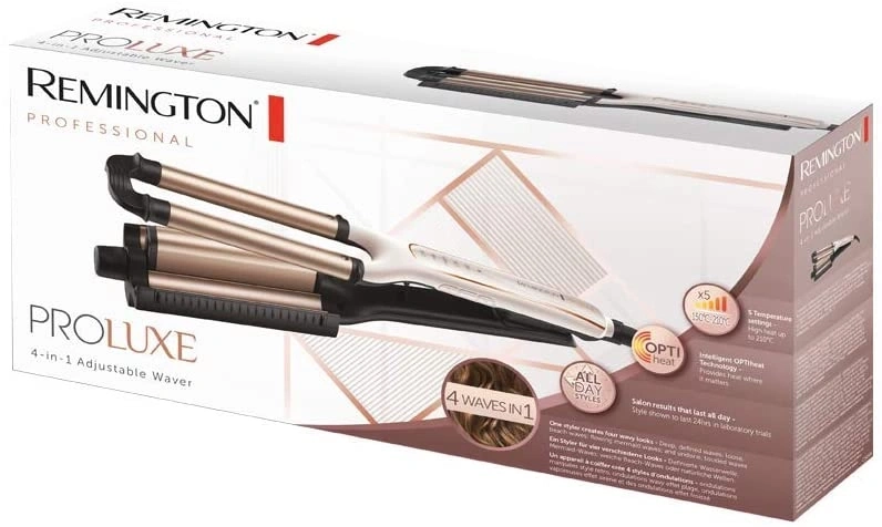 Remington Proluxe 4-in-1 Lockenstab, professionell, 4 Wellen in 1, All-Day-Styles, Opti-Heat-Technologie