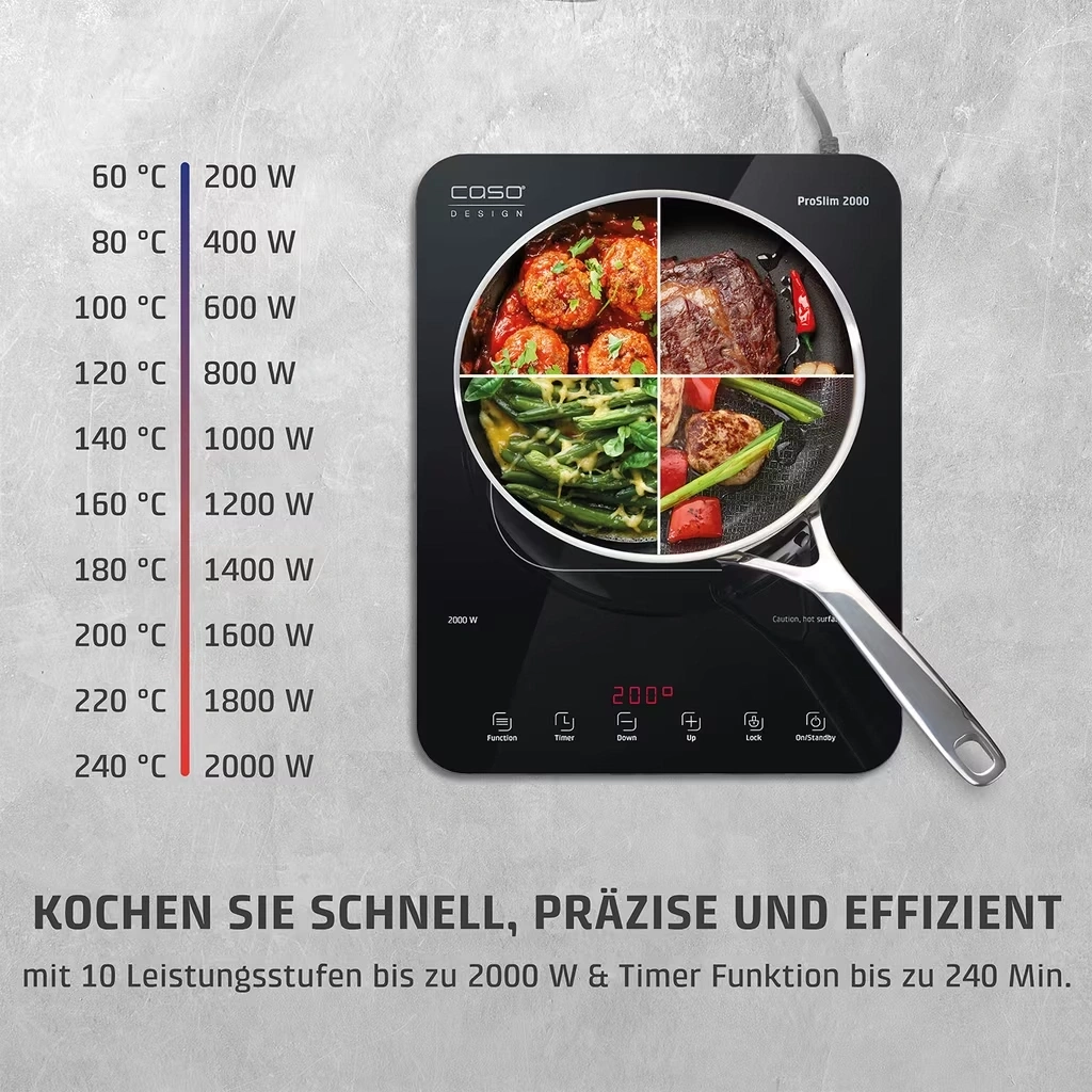 CASO Design ProSlim 2000 mobiles Induktionskochfeld Touchbedienung 2000W NEU