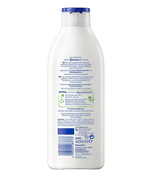 NIVEA Body Aloe & Pflege Lotion 3 x 400ml Hyaluron, Aloe Vera & Tiefenpflege