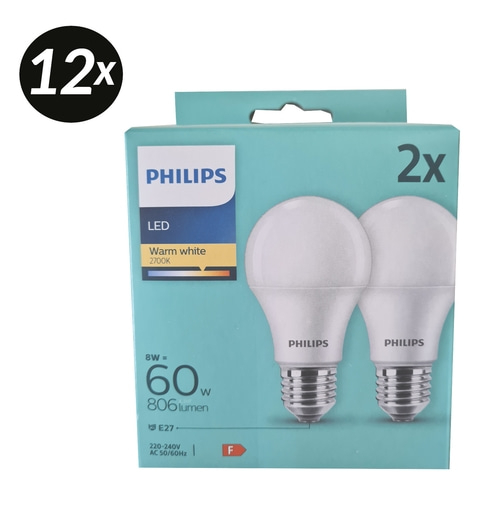 12x PHILIPS 2er Pack LED Leuchtmittel E27 60W Lampen Leuchten 806lumen NEU