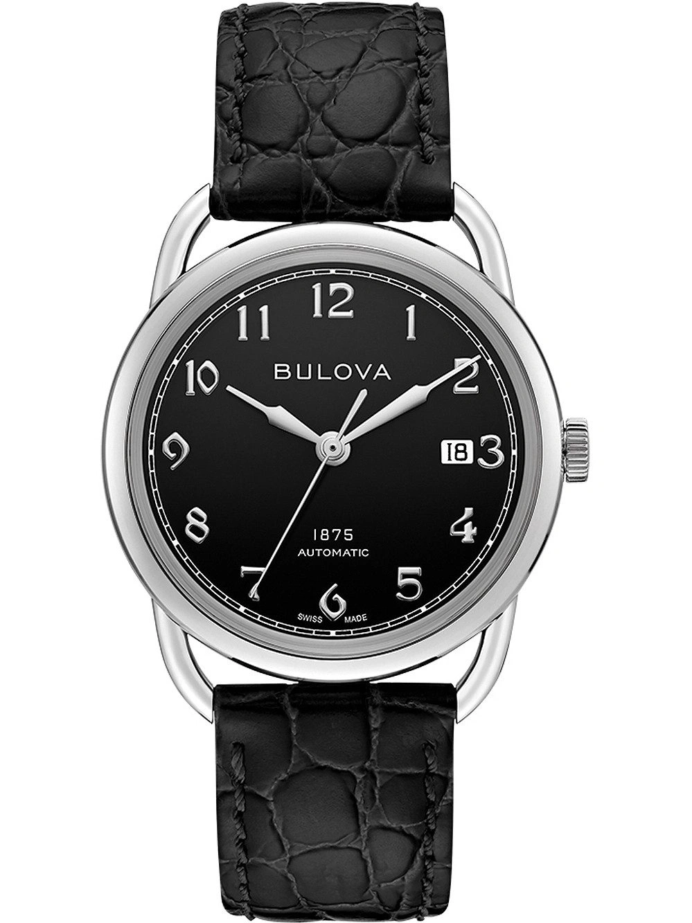 Bulova Herrenuhr mit schwarzem Zifferblatt und Lederarmband