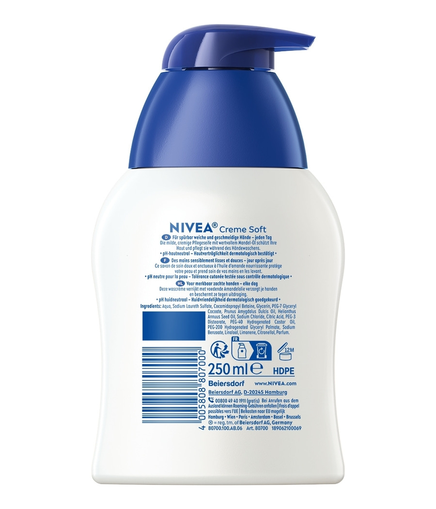 NIVEA Creme Soft Handseife, schützt und pflegt die Haut, 250ml, HDPE Flasche