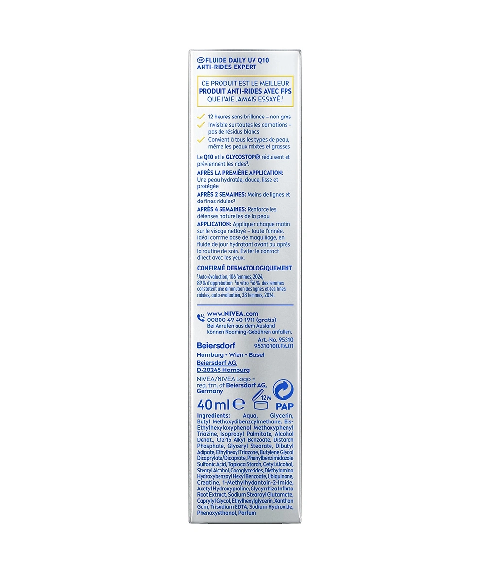 Nivea Anti-Falten-Expert Tagesfluid mit UV Q10, Produktbeschreibung und Inhaltsstoffe.