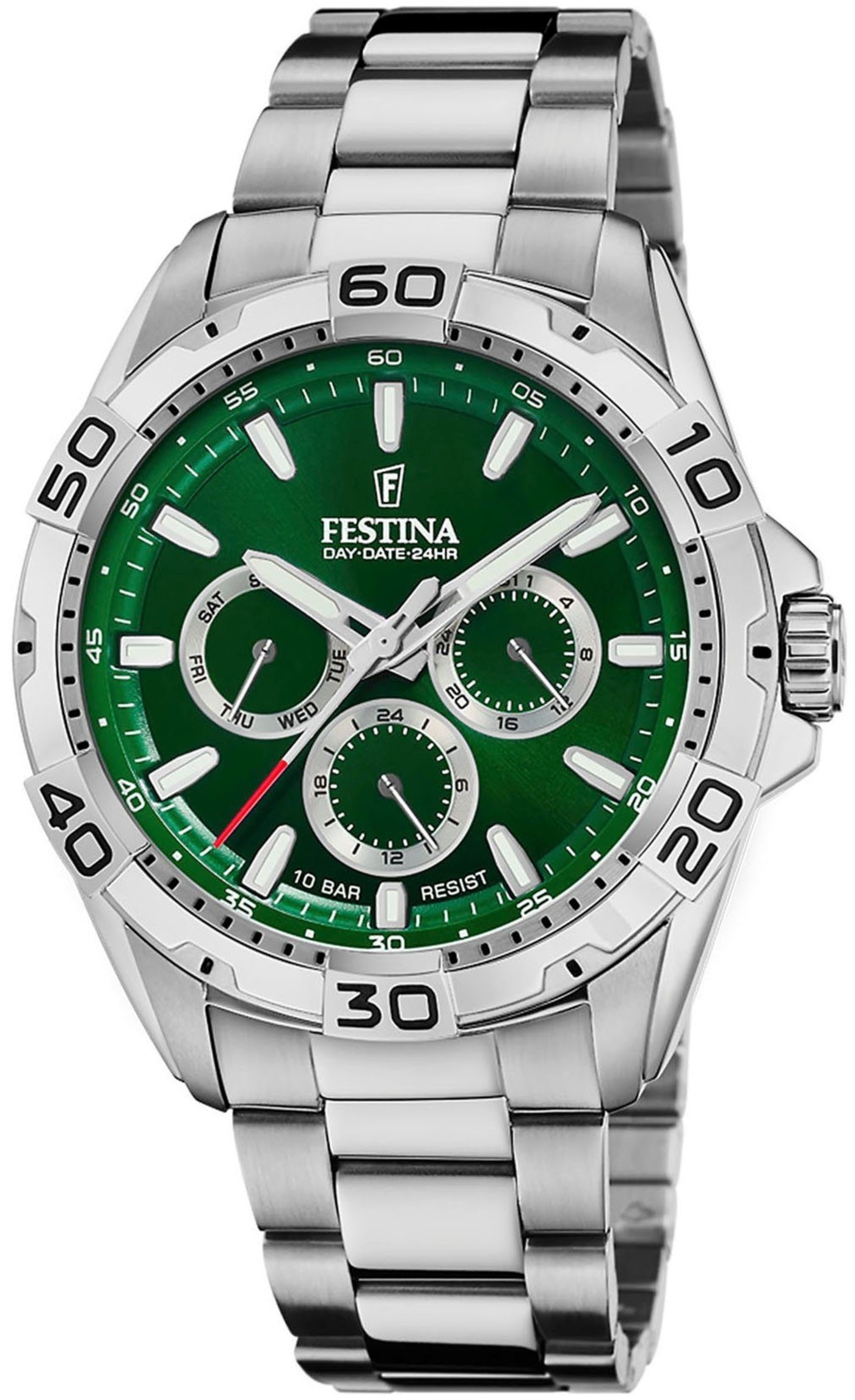Festina Herrenuhr mit grünem Zifferblatt und Silikonarmband