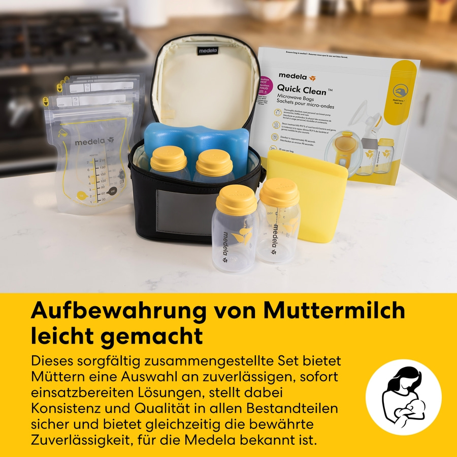 Medela Aufbewahrung von Muttermilch leicht gemacht Set mit Flaschen, Beutel und Kühltasche