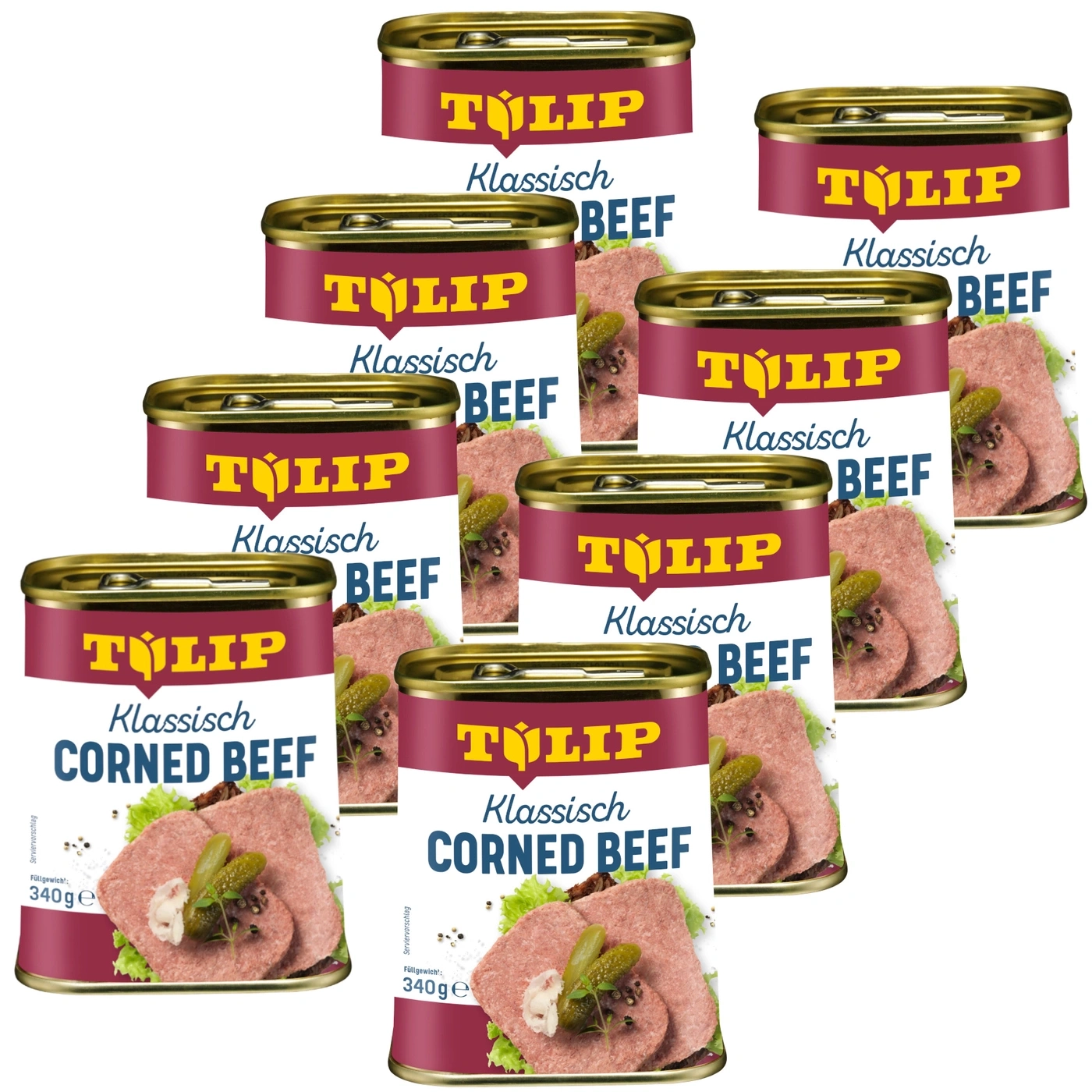 Dosen mit Corned Beef, Klassisch, Marke Tulip, 340g, Serviervorschlag, Fleisch, Lebensmittel