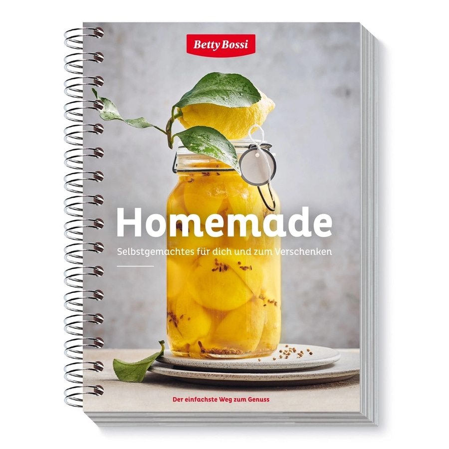 Buchcover mit dem Titel 'Homemade' von Betty Bossi, mit Zitronen im Glas.