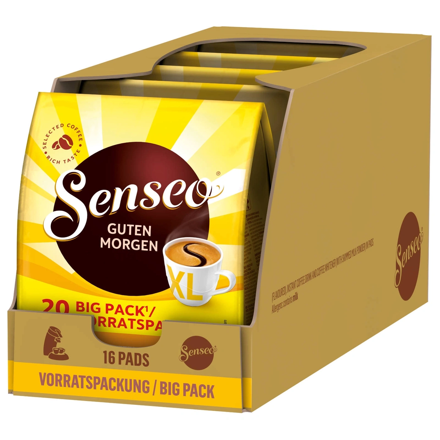 Senseo Kaffee Packung, 20 Big Pack, Guten Morgen, 16 Pads, Vorratspackung, XL