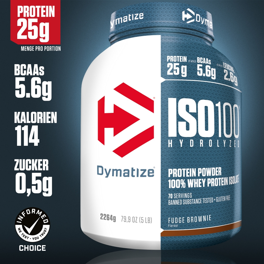 Dymatize ISO100 Proteinpulver, Fudge Brownie Geschmack, 25g Protein pro Portion