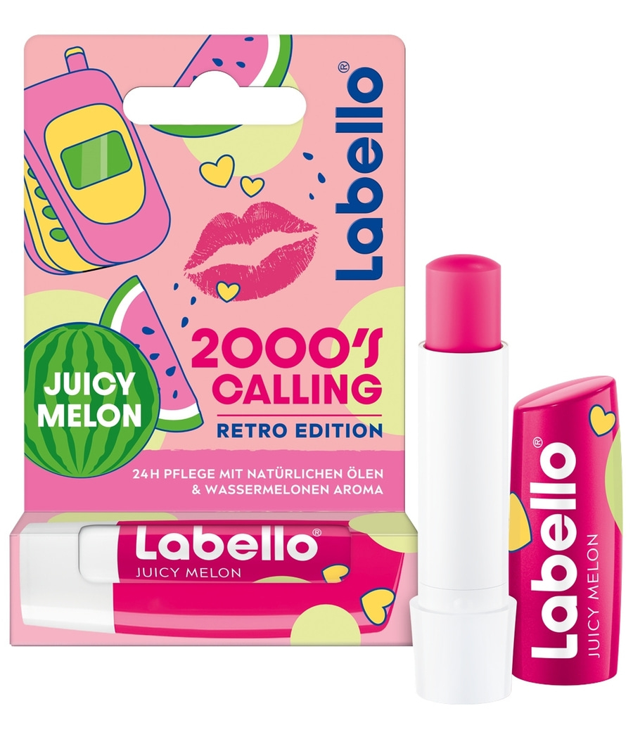 Labello Lippenpflege im 2000er Retro-Design mit Melonenaroma.