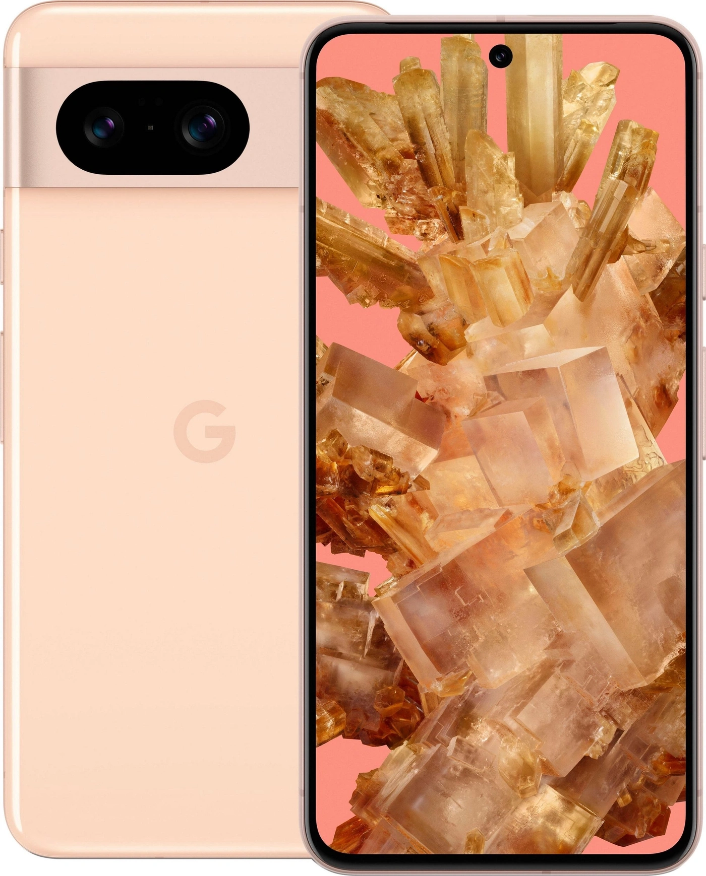 Ein rosa Google Pixel Handy mit Kristallen auf dem Display.