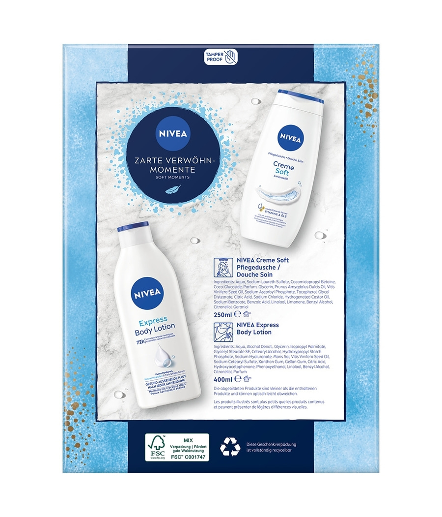 NIVEA Zarte Verwöhn-Momente 2 x Geschenkset, Soft Pflegedusche + Body Lotion