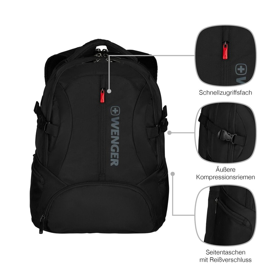 WENGER Deluxe-Laptop-Rucksack Transit 16" Laptop 27 Liter Tablet-Fach Schwarz