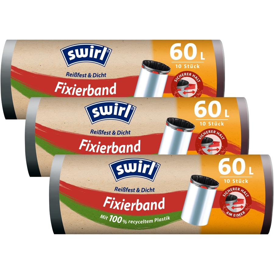 SWIRL Müllbeutel 60 l Fixierband 3er Pack á 10 Stück NEU