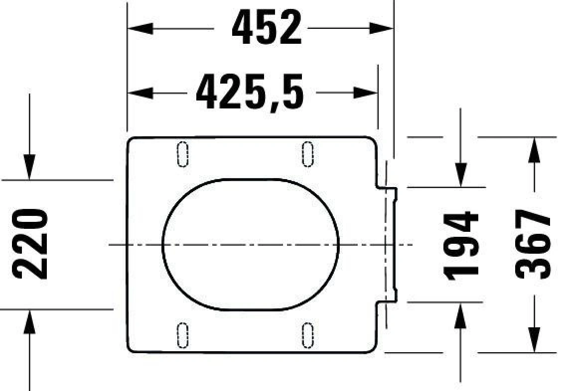 Technische Zeichnung mit Maßen: 452, 425,5, 220, 194, 367. Rechteck mit ovalem Loch.