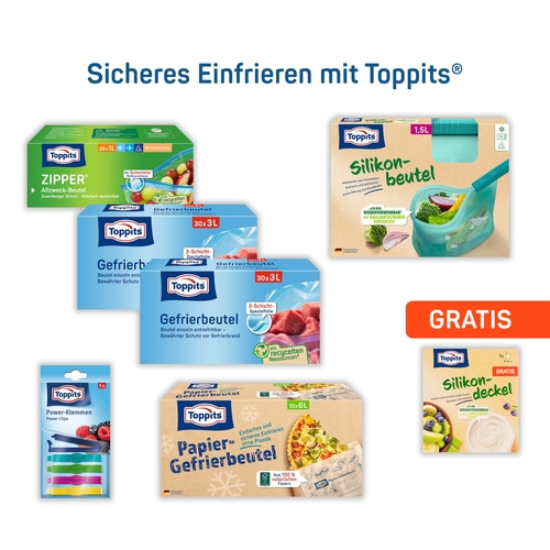 Toppits® Einfrier-Set Gefrierbeutel Allzweck Papier Gefrierbeutel Silikondeckel