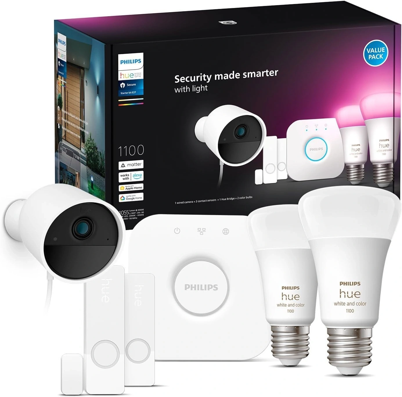 Philips Hue Sicherheitskamera-Starterset mit zwei Glühbirnen
