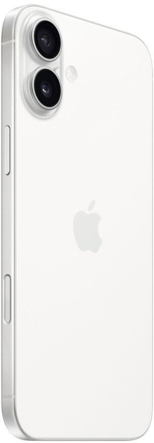 Weißes iPhone mit zwei Kameras und Apple-Logo auf der Rückseite.