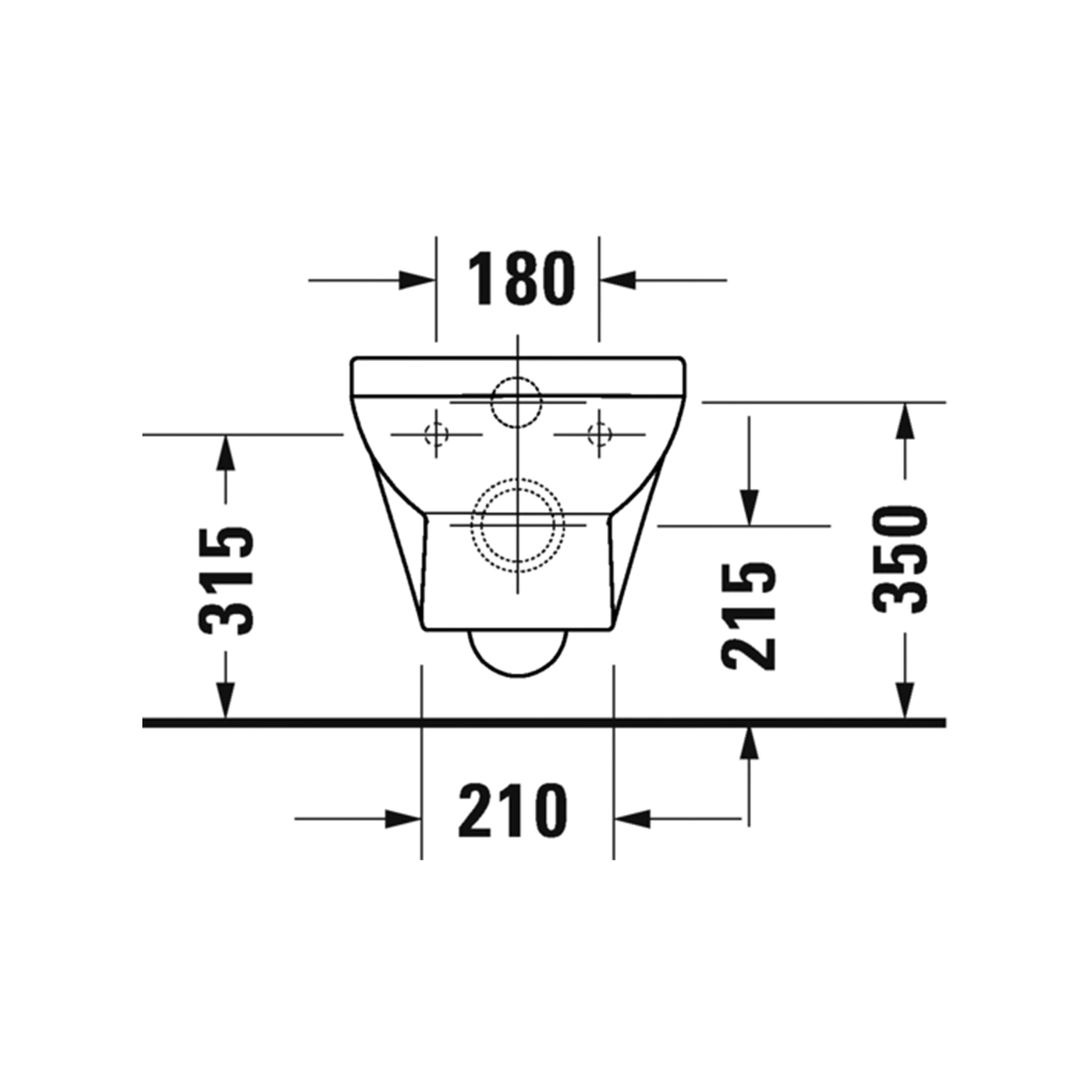 Technische Zeichnung eines Wand-WC mit Maßangaben in Millimetern: 180, 315, 350, 215, 210.