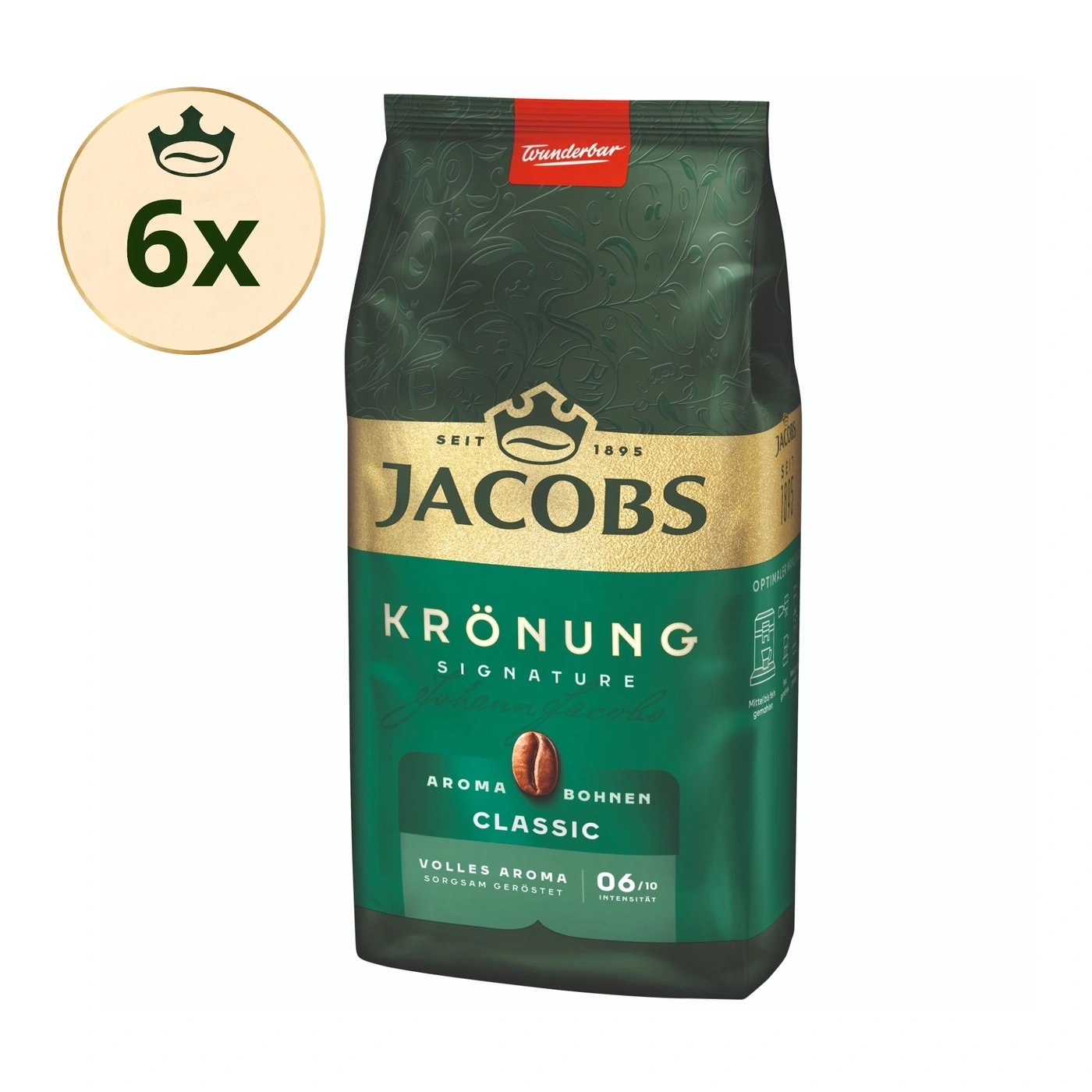 Jacobs Krönung Kaffeepackung mit 6x Symbol und "Wunderbar" Aufdruck