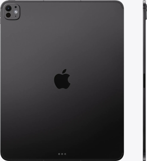 Ein schwarzes Apple iPad Pro mit Kameras und Apple-Logo auf der Rückseite.