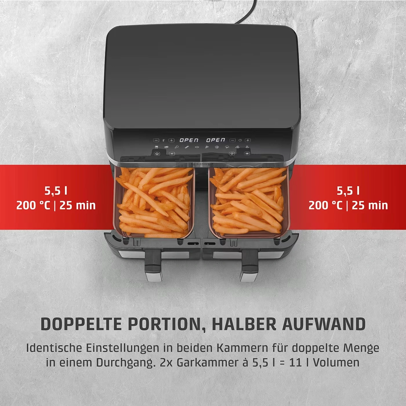 CASO Design AirFry DuoChef Heißluftfritteuse Dual Zone 2200W 14L Timer NEU