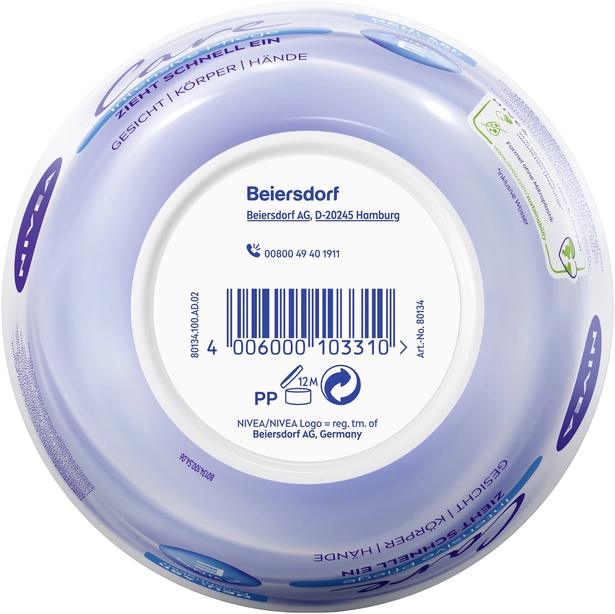 Nivea Creme-Verpackung mit Barcode, Text und Logo. Beiersdorf-Produkt.