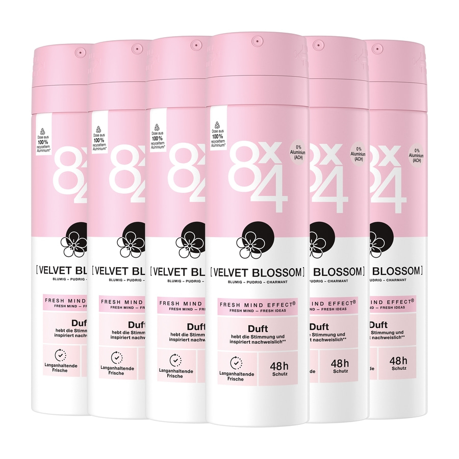 8x4 Deodorant VELVET BLOSSOM Fruchtig floral Duft Mandarine und Jasmin 6 x 150ml