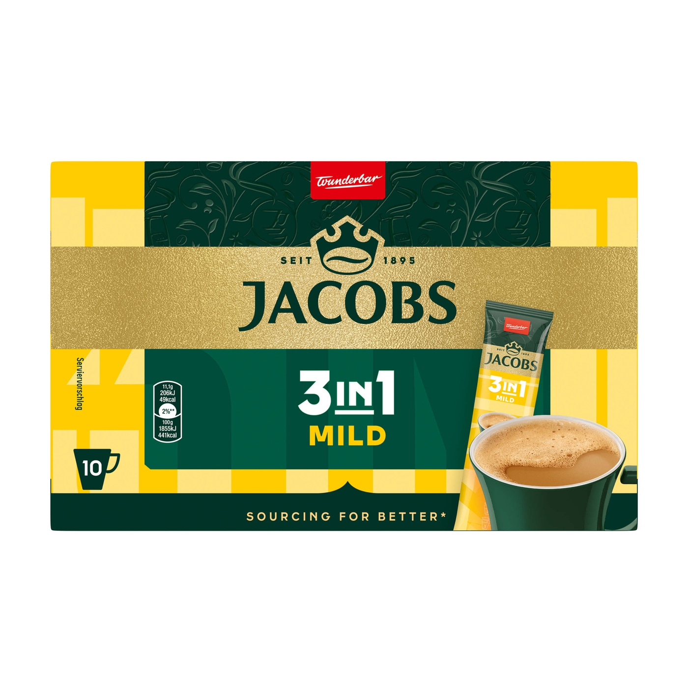 JACOBS Löskaffee 3in1 MILD 12 x 10 Sticks löslicher Kaffee Instantkaffee