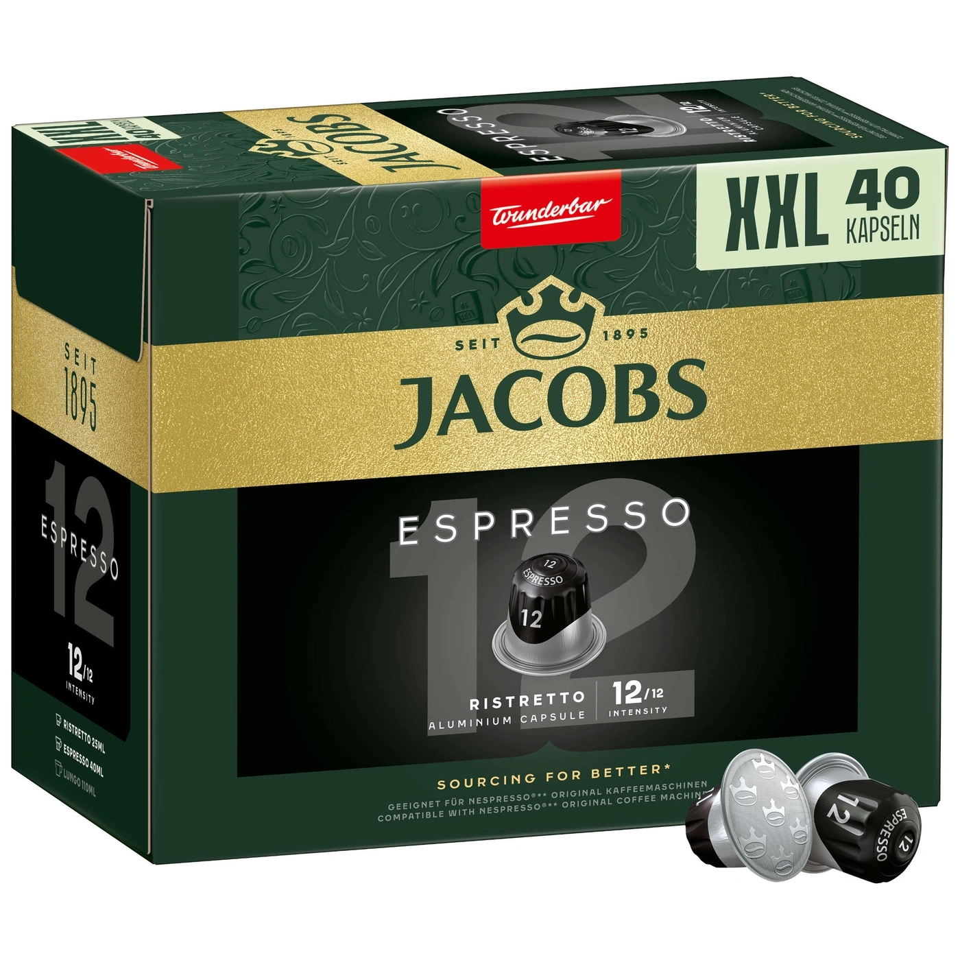 Jacobs Espresso Kapseln, XXL Packung mit 40 Kapseln, Ristretto 12/12 Intensität