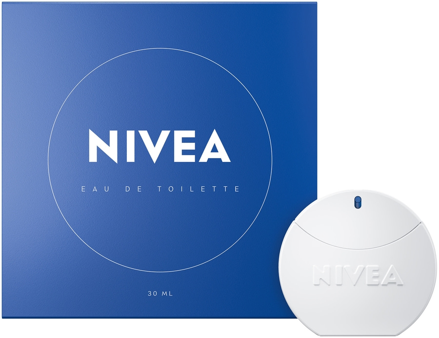 Nivea Eau de Toilette, blaue Verpackung, weiße Flasche, 30 ml, Kosmetikprodukt
