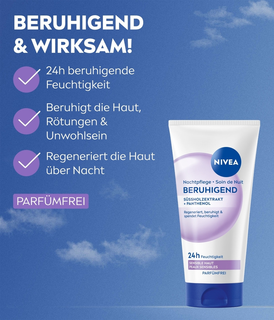 Eine Nivea Handcreme mit dem Text "Beruhigend & Wirksam!"