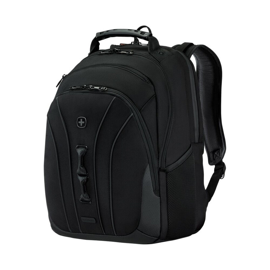 Schwarzer Rucksack mit Griff und Reißverschlüssen, Schweizer Kreuz Logo