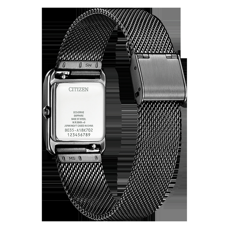 Citizen-Uhr mit schwarzem Armband, Eco-Drive, Saphirglas, Edelstahl, japanisches Uhrwerk.