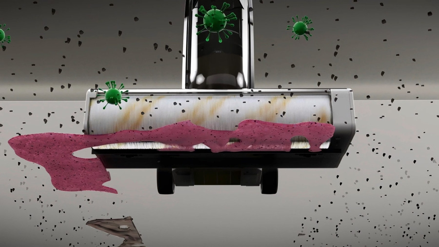 Reinigung mit Bakterien, Staub und Viren. Reinigungsmittel und Desinfektion.