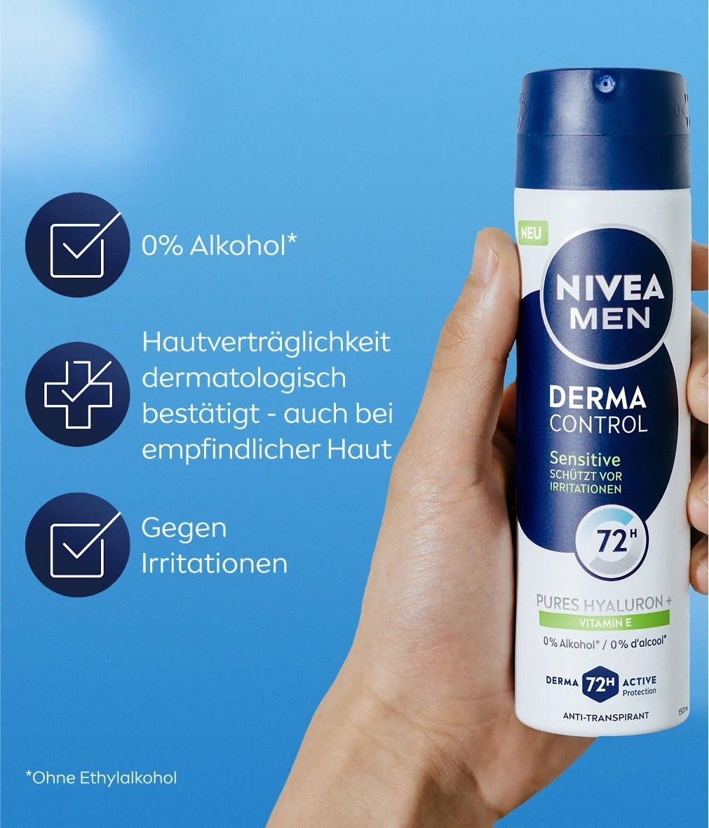 NIVEA MEN Derma Control Sensitive 72h Anti-Transpirant mit Hyaluron