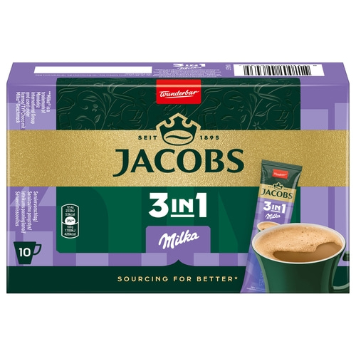 Jacobs 3in1 Milka Kaffee, Packung mit 10 Portionen, Instantkaffee mit Schokoladengeschmack