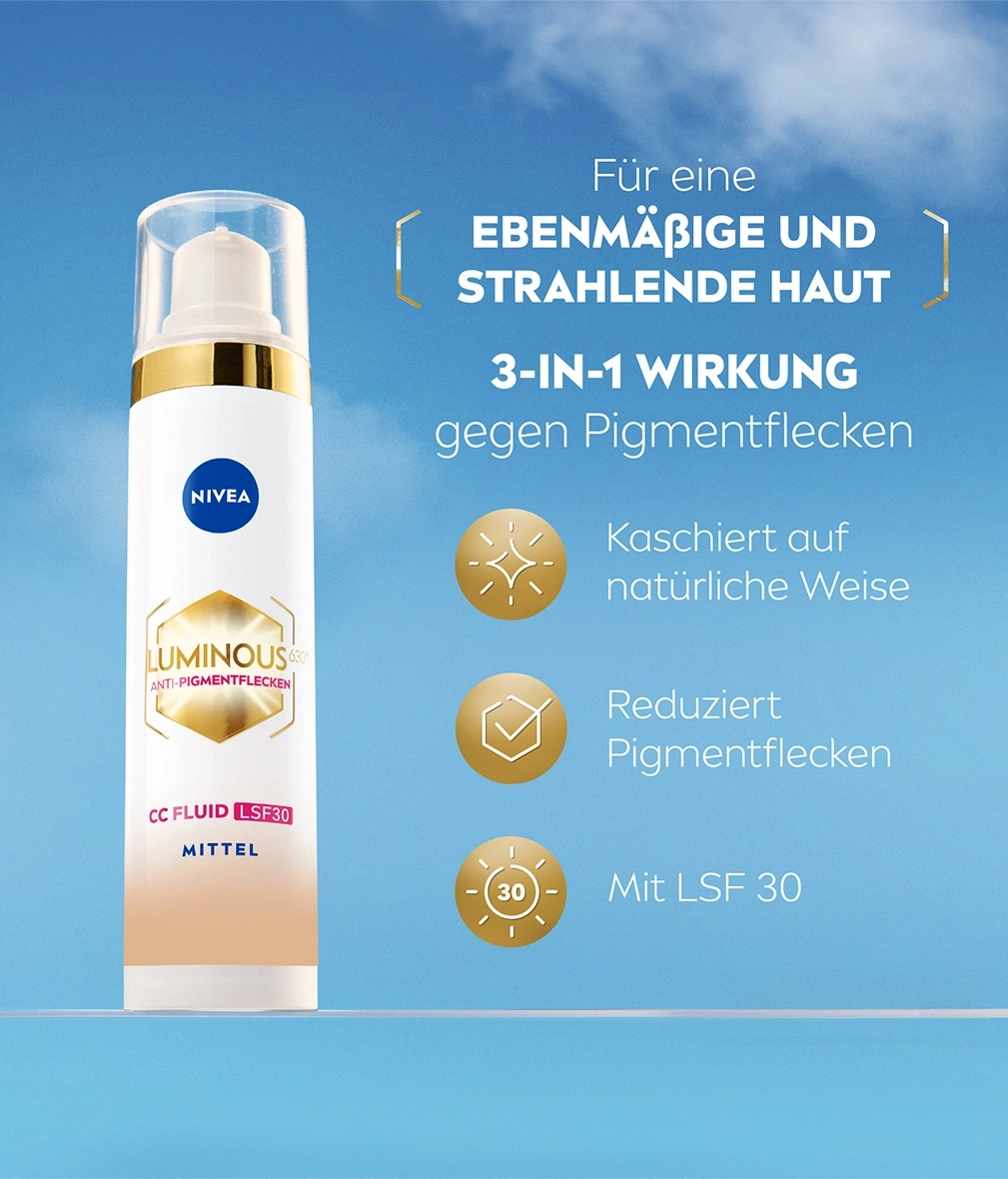 Nivea Luminous 630 CC Fluid, für ebenmäßige Haut, gegen Pigmentflecken, LSF 30